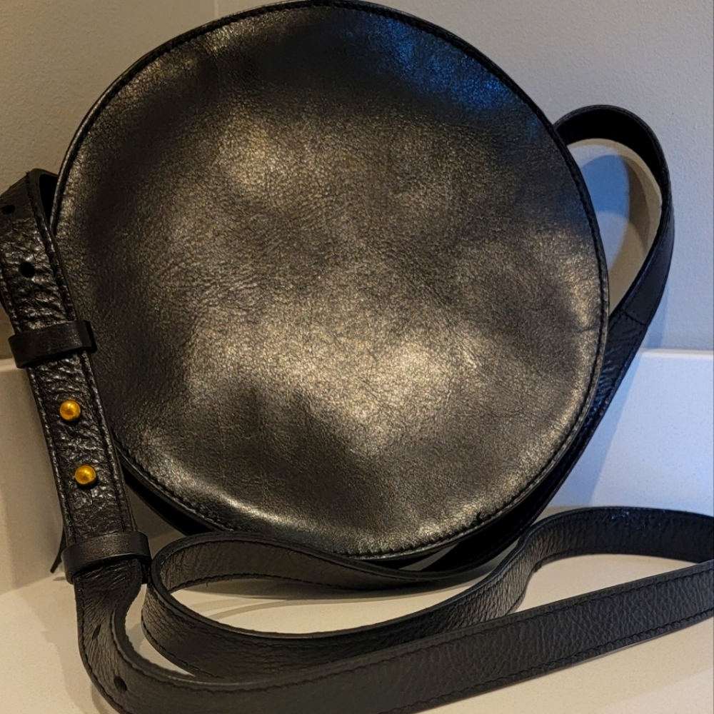 MADEWELL BLACK LEATHER CIRCLE CROSSBODY
